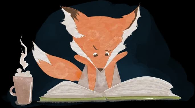 Лисенок читает книгу